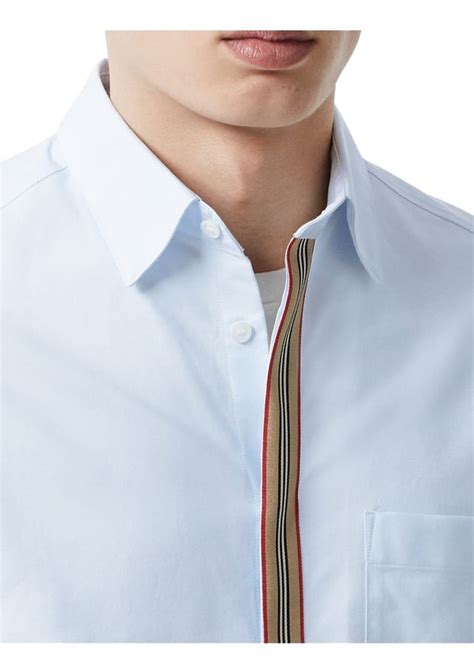 burberry icon stripe detail stretch cotton poplin shirt|burberry poplin shirt.